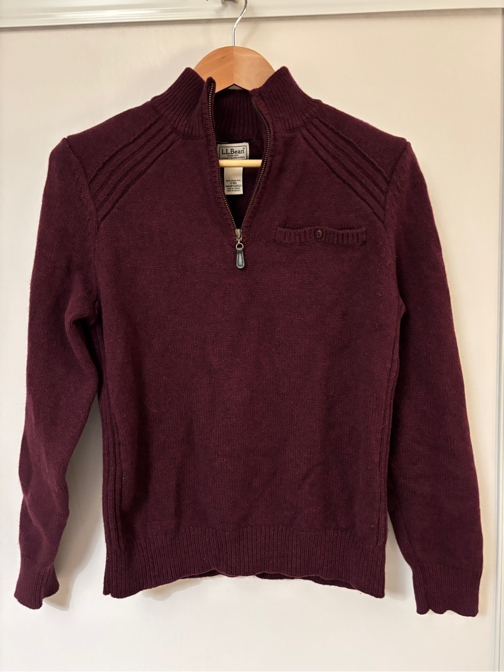 L.L. Bean Rangeley Sweater Androgynous Maroon 1/4 Zip Size Small Americana Wool